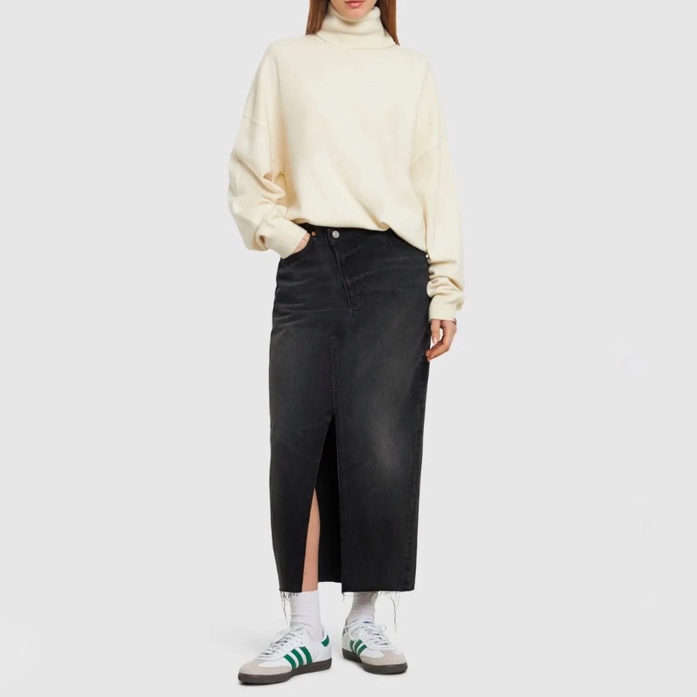 REFORMATION JEANS BLACK NILA DENIM FRONT SLIT MAXI SKIRT - Picture 13 of 15
